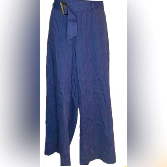 J. Jill Pants - J.Jill Linen Stretch Wide leg pants. Denim color with stripes. Size Medium.